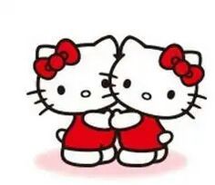 an image of two hello kittys hugging each other