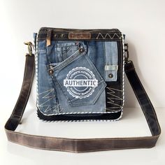 Urban Style Upcycled Denim Crossbody Bag Denim Crossbody Bag, Messanger Bag, Jean Purses, Boho Purse, Chic Crossbody Bag, Denim Crossbody, Denim Purse, Hippie Bags, Denim Tote Bags