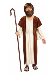 a man dressed as jesus holding a cane