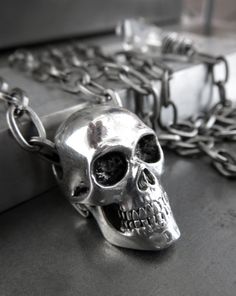 Silver Skull Necklace with Antique Silver Chain and by ShySiren Punk Rock Girl, Rock Girl, Small Skull, Coupon Binder, Fall Hoodies, Skull Necklace, Gothic Punk, Skull Pendant, Gothic Girls