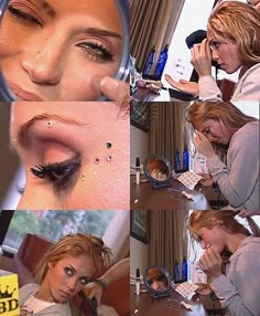 there is a collage of photos with women doing makeup