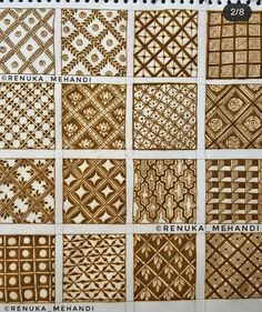 a bunch of different types of patterns on a sheet of paper with the words renka mehandi written in it