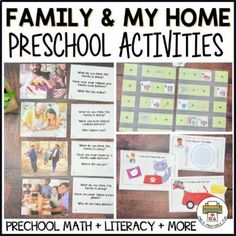 a poster with pictures and words on it that says, family & my home preschool activities