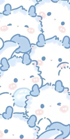 a blue and white wallpaper with hearts on it