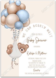 a baby shower with teddy bears and balloons