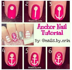 DIY anchor nail art tutorial  paint it black instead and im down Anchor Nail Art, Anchor Nails, Nagel Tips, Nail Art Summer, Tutorial Diy, Nail Art Tutorial