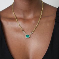 This glamorous 18k yellow gold pendant necklace by Sylva & Cie is perfect for the modern jewelry connoisseur, featuring a vibrant Brazilian emerald accompanied by graduated diamond accents and a blackened finish. • 18k yellow gold • 3.78ct Brazilian emerald & 0.30tcw round brilliant diamonds • Chain length: 18" • Engraved lobster clasp closure Emerald Pendant Necklace, Emerald Necklace Pendant, Emerald Pendant, Diamond Chain, Yellow Gold Pendants, Brilliant Diamond, Gold Pendant Necklace, Modern Jewelry, Chain Lengths