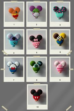 many different mickey mouse heads are shown