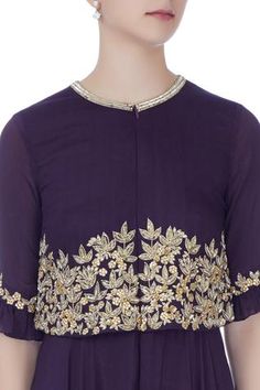 Shop for Desert Shine by Sulochana Jangir Purple Embroidered Cape Tunic for Women Online at Aza Fashions Gown Details, Purple Cape, Flowy Gown, Embroidered Cape, Cape Gown, Tunics Online, Dresses Indian, Frill Sleeves, Purple Fabric