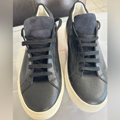 Open To Offers Brand New No Box Classic Black Sneakers With Perforations, Luxury Black Low-top Sneakers, Luxury Black Sneakers With Perforations, Classic Black Custom Sneakers With Perforations, Black Leather Sneakers With Perforations, Designer Black Low-top Sneakers, Modern Low-top Formal Sneakers, Formal Black Lace-up Sneakers, Black Custom Sneakers With Perforated Toe Box