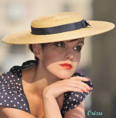 lovely *lady london* boater....by orizu......on etsy...... Lady London, Straw Boater Hat, Navy Ribbon, Straw Boater, Ascot Hats, Victoria Secret Models, Pin Up Vintage, Boater Hat, Love Hat