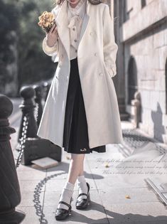 ❤︎ Retro elegant stand collar double-breasted wool coat + ribbon❤︎

Please allow 3 weeks for product delivery. White Academia, White Coat Outfit, Beige Bow Tie, White Winter Coat, School Uniform Outfits, Lit Outfits, Clothing Design Sketches, White Coat, Coat Outfits