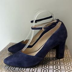 New In Box! In Great Shape. These Have Only Ever Been Tried On, But Never Worn Out. Blue Ankle-high Formal Heels, Blue Ankle-high Heels For Formal Occasions, Ankle Strap Pumps, Strap Pumps, Cole Haan Shoes, Blue Suede, Cole Haan, Women's Pumps, Shoes Women Heels