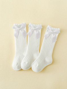 Blanco  Collar  Tela Liso  Embellished Estiramiento medio Cute Elastic Spring Socks, Cute Elastic Socks For Spring, Cute White Non-slip Socks, White Knee-high Hosiery For Spring, Cute White Stretch Socks, Cute Stretch White Socks, Cute White Stockings For Winter, Cute White Winter Stockings, Cute White Stretch Knee-high Socks