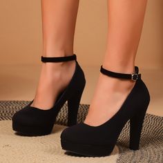 Sexy Super High Heels Shoes for Women Ankle Buckle Chunky Platform Pumps Woman Black Flock Square Heels Shoes For Women, High Heels Shoes, Super High Heels, Chunky Platform, Heels Shoes, Platform Pumps, Party Shoes, Shoes For Women, Women's Pumps