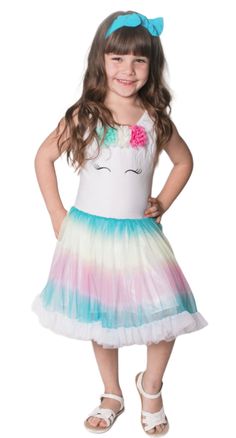 Rainbow, sleeveless tutu dress with 3 roses at the neckline and unicorn eyelashes. This is a 2-layer tutu dress. Two layers of soft ruffled tulle Hand-wash with cold water Made from cotton, polyester, and spandex for comfort Popatu style N633 Unicorn Tutu Dress, Unicorn Eyelashes, Girl Rainbow, Rainbow Unicorn, Tutu Dress, Ruffle Dress, Dresses Xs, Eyelashes, Cold Water