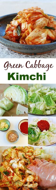 green cabbage kimchi with shrimp, lettuce and tomato sauce on the side