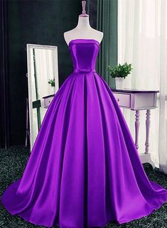 Purple Ball Gown Satin Long Lace-up Sweet 16 Dress, Purple Formal Dres – BeautyDressy Sweet 16 Party Dress, Purple Ball Gown, Purple Formal Dress, Dress Quinceanera, Formal Dresses Graduation, Quinceanera Dress, Purple Satin, Sweet 16 Dresses, Satin Prom Dress