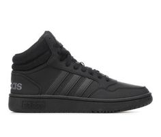 Combination leather and synthetic upper, Mid-top design with padded collar and fabric lining, Lace-up closure for a custom fit, Classic round toe with stitching details, Absorbent fabric lined insole, Durable rubber midsole and outsole with traction pattern, adidas® iconic three stripe details and branding | Men's Adidas Hoops 3.0 Mid Sneakers in Black/Nubuck Size 7 Adidas High-top Running Sneakers With Boost Midsole, Adidas Synthetic High-top Sneakers For Sports, Adidas High-top Synthetic Sneakers For Sports, Adidas Mid-top Synthetic Basketball Shoes, Adidas Logo High-top Running Sneakers, Adidas High-top Running Sneakers, Adidas Mid-top Basketball Shoes With Cushioned Footbed, Sports High-top Sneakers Slip-resistant, Adidas Mid-top Basketball Shoes With Logo