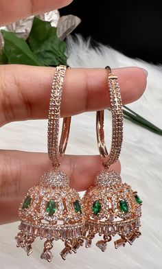 High End American Diamond (AD) style Bali Jhumki | Walliyan Jhumki | Jhumka | Perfect for Wedding , Party wear | Indian, Pakistani, Desi wed Material- American Diamond High End Quality 100% Satisfaction Guarantee: Long Lasting Plating, High-Quality Stones. Perfect for any occassion-Western, Indian and Casual day looks.    Colors Available- -White -Pink -Mint -Emerald Green Care: It is advisable that you keep our products away from direct heat, humidity, and moisture.Please do not use Perfume on Wedding Party Wear, American Diamond, Girly Jewelry, Ear Piercings, Party Wear, Jewelry Earrings Dangle, Desi, Bali, Wedding Party