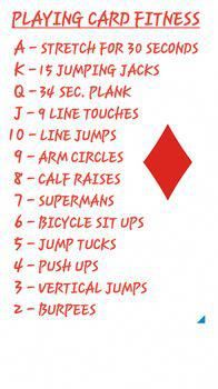 the instructions for playing card fitness are shown in red and blue text on a white background