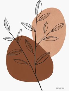 two brown leaves on top of each other in front of a white background with pink and orange circles