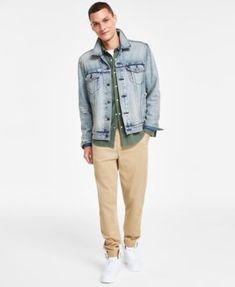 in stock Levi's Casual Relaxed Fit Denim Jacket, Affordable Levi's Shirt With Pockets, Levi's Khaki Outerwear With Pockets, Casual Button-up Levi's Jeans, Casual Levi's Button-up Jeans, Levi's Button-up Casual Jeans, Levis Trucker Jacket Men, Levis Trucker Jacket, Levi’s Ex Boyfriend Trucker Jacket