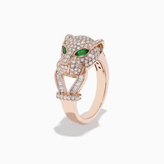 Effy Signature 14K Rose Gold Emerald and Diamond Panther Ring Luxury 14k Rose Gold Diamond Ring For Formal Occasions, Fine Jewelry Rose Gold Ring With 17 Jewels, Luxury 14k Rose Gold Ring Jewelry, Luxury Rose Jewelry For Anniversary, Luxury Rose-colored Jewelry For Anniversary, 14k Rose Gold Rings Fine Jewelry, 14k Rose Gold Jewelry With Vvs Clarity, Fine Jewelry In 14k Rose Gold, Rose Colored Fine Jewelry Rings For Formal Occasions