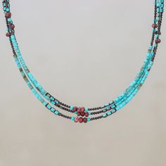 Jasper and Reconstituted Turquoise Beaded Strand Necklace - Bohemian Ocean | NOVICA Turquoise Jewelry Necklace, Nice Necklaces, Eclectic Jewelry, Gift Catalog, Bead Necklaces, Southwest Jewelry, Jewelry Cabinet, Basic Jewelry, Turquoise Bead Necklaces