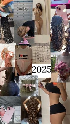 the collage shows many different images of women with long hair and bodysuits