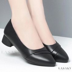 Lasaky - Classic Genuine Leather Low-Heeled Work Shoes with Comfortable Soft Sole and Red Color Casual Court Shoes With Pointed Toe And Reinforced Heel, Casual Court Shoes With Reinforced Heel And Pointed Toe, Casual Low Heel Court Shoes For Office, Casual Round Toe Office Heels, Synthetic Round Toe Court Shoes For Office, Casual Synthetic Closed Toe Court Shoes, Casual Round Toe Court Shoes For Office, Casual Court Shoes With Round Toe For Work, Casual Slip-on Court Shoes For Office