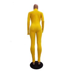 Solid-color Ribbed Long-sleeve Letter Embroidered Jumpsuit Fitted Yellow Jumpsuits And Rompers For Fall, Yellow Stretch Long Sleeve Jumpsuit, Casual Yellow Long Sleeve Bodysuit, Yellow Fitted Long Sleeve Bodysuit, Yellow Long Sleeve Fitted Bodysuit, Fitted Yellow Long Sleeve Bodysuit, Embroidered Jumpsuit, Color Pick, 1 Million