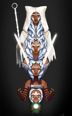 three different avatars are depicted in this digital art style illustration, each with their own unique headgear