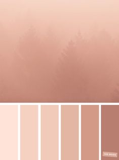 an image of fog in the air with trees and bushes on it, including pink