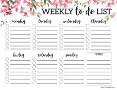 the weekly to do list with pink flowers