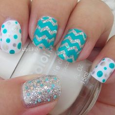 nails - Cute and Girly Turquoise Nail Design for Short Nails Polka Dot Nail Art Designs, Turquoise Nail Designs, Dot Nail Art Designs, Easter Nail Art Designs, Manicured Nails, Polka Dot Nail Art, Easter Nail, Turquoise Nails, Dot Nail Art