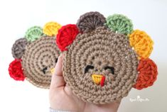 Crochet Christmas Coasters - Repeat Crafter Me Thanksgiving Crochet Patterns, Crochet Cup Coaster, Thanksgiving Crochet, Red Heart Super Saver Yarn, Repeat Crafter Me, Fall Crochet Patterns, Crochet Snowman, Crochet Coaster Pattern