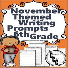 november themed writing prompts for 6th grade students with an orange background and white lettering