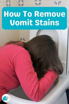 a woman sitting on top of a toilet seat with the words how to remove yomt stains