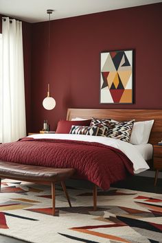 maroon-bedroom Burgundy Bedroom Decor, Red Bedroom Ideas, Master Room, Bedroom Red, Bedroom Designs