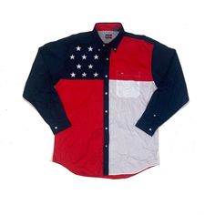 Vintage Y2K USA flag Stars and Stripes Rodeo Western Hipster cowboy shirt size large by Avalon Collection  fits oversized pit to pit: 59cm pit to cuff: 54cm collar to hem: 88cm Patriotic Long Sleeve Tops For Summer, Patriotic Long Sleeve Summer Tops, American Flag Print Long Sleeve Summer Top, American Flag Print Long Sleeve Top For Summer, Red American Flag Print Shirt For Memorial Day, Summer Americana Shirt With Flag Print, Americana Style Shirt With Flag Print For Independence Day, Casual American Flag Print Shirt For Veterans Day, Red Shirt With American Flag Print For Memorial Day