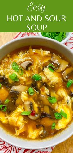 an easy hot and sour soup recipe in a white bowl