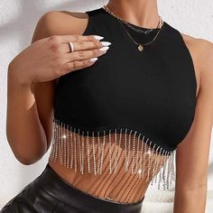 Vegas Strip Crop Top- 2 Colors* | gussieduponline Fringe Tops For Women, Rhinestone Outfit, Sparkle Fabric, Diy Crop Top, Fancy Event, Clothes Hacks, Diy Clothes Hacks, The Dazzling, Rhinestone Fringe