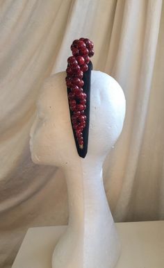 Wine Red Beaded black Velvet Crown Headband . - Etsy Red Crown Headpieces For Party, Red Crown Headpiece For Parties, Handmade Red Headband Headpieces, Red Evening Headband Headpiece, Red Headband For Evening, Red Evening Headband Hair Accessory, Velvet Headband, Crown Headband, Beautiful Hats