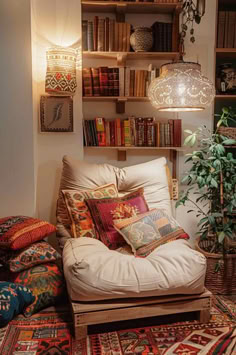 40 Small Reading Nook Ideas for Every Space Reading Corner With Bookshelves, Cozy Craft Room Reading Nooks, Bookshelf Sitting Area, Corner Chair And Bookshelf, Reading Nook With Curtains, Reading Nook With Futon, Reading Corner By Fireplace, Boho Nook Ideas, Elevated Reading Nook