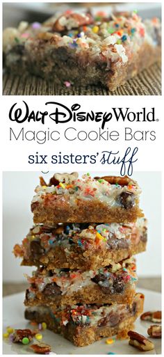 disney world magic cookie bars are stacked on top of each other with sprinkles