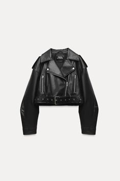 FAUX LEATHER CROP BIKER JACKET Crop Top Leather Jacket, Ultra Baggy Jeans, Lee Khuzwayo, Jeans Crop Top, Jaket Motor, Autumn Essentials, Musical Costumes, Zara Leather Jacket, Cropped Biker Jacket