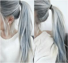 i don't know why I'm so obsessed with this color I have always wanted to dye my hair this color, I'm just a chicken to dye it at all. Long Grey Hair, Denim Hair, Granny Hair, Dye Hair, Kelly Osbourne, Hair Gray, Funky Hairstyles, Pastel Hair