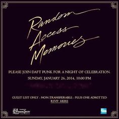 an event poster with the words radon access memories written on it in gold ink