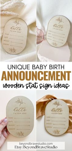 the instructions for how to make an unique baby birth announcement sign with wood and satin ribbon